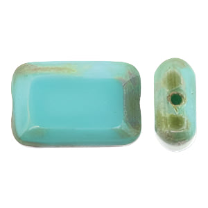 12pc Czech Turquoise Picasso Rectangle Beads