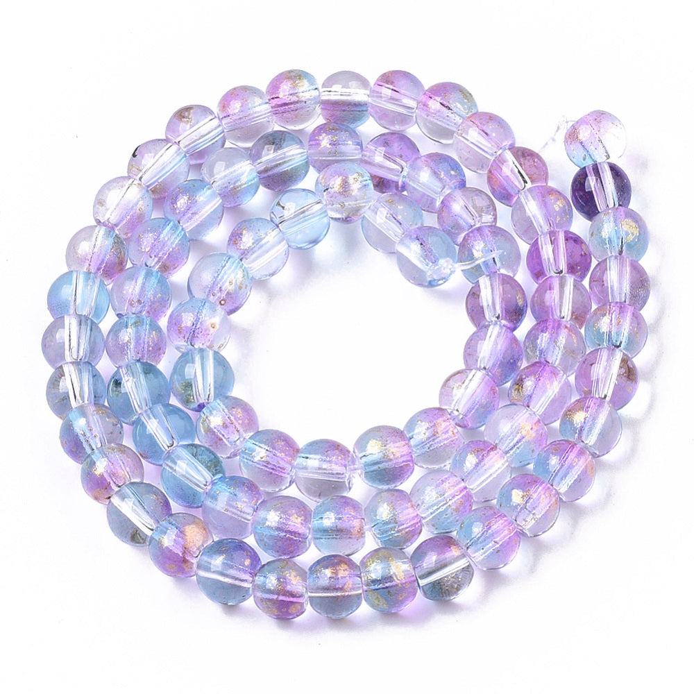 6mm Light Purple Glitter Glass Beads