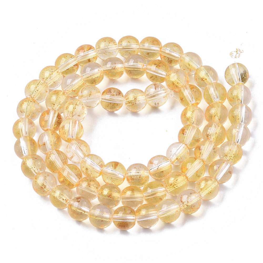 6mm Yellow Glitter Glass Beads