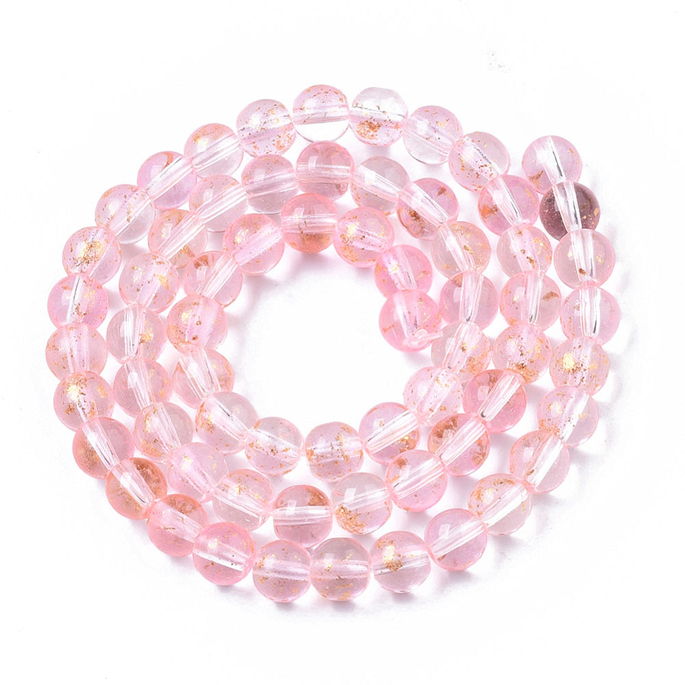 6mm Pink Glitter Glass Beads