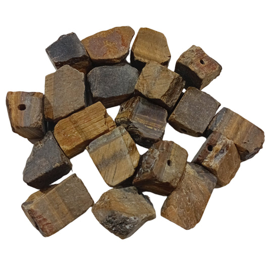 1pc Tiger Eye Rough Piece With Drilled Hole