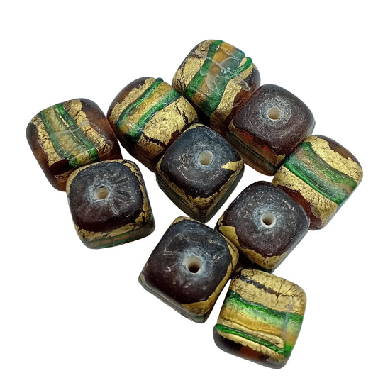 10pc Brown Lampwork Beads With Stripes