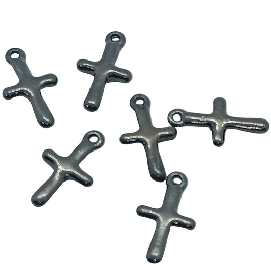 6pc Gunmetal Black Cross Charms