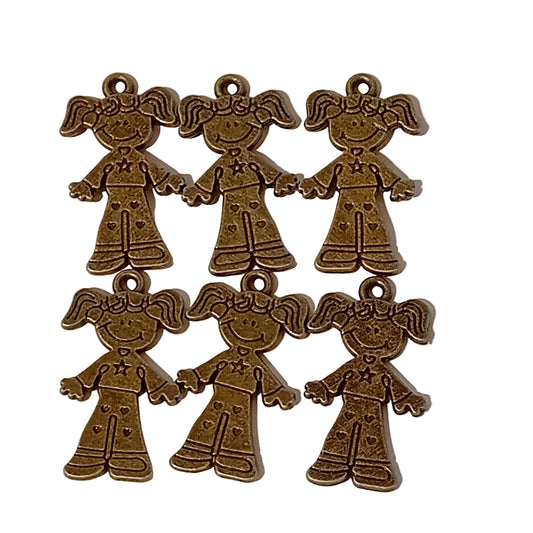 6pc Bronze Doll Charms