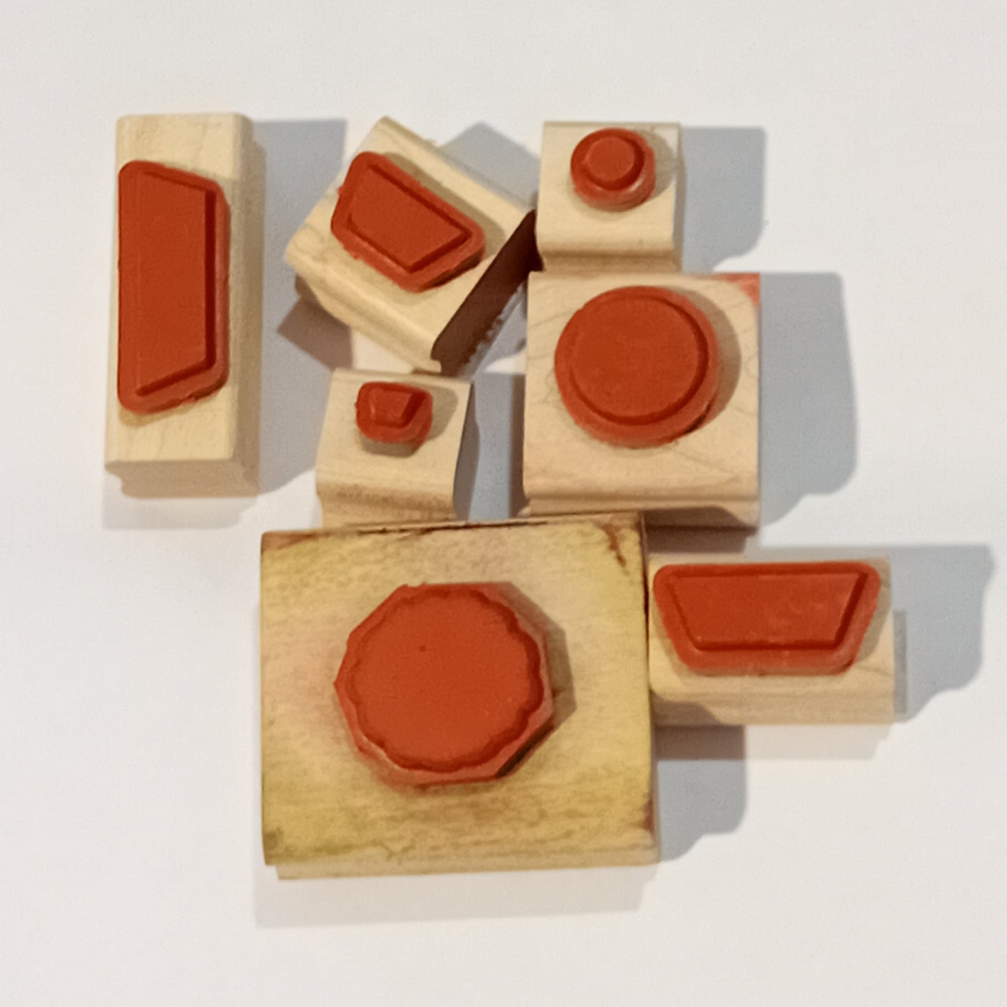 PRELOVED! 7pc Mixed Shapes Wooden Rubber Stamp Pack