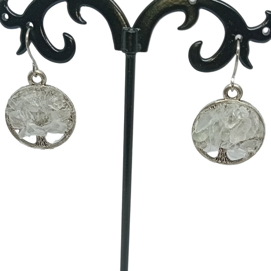 Clear Quartz Tree Of Life Earrings