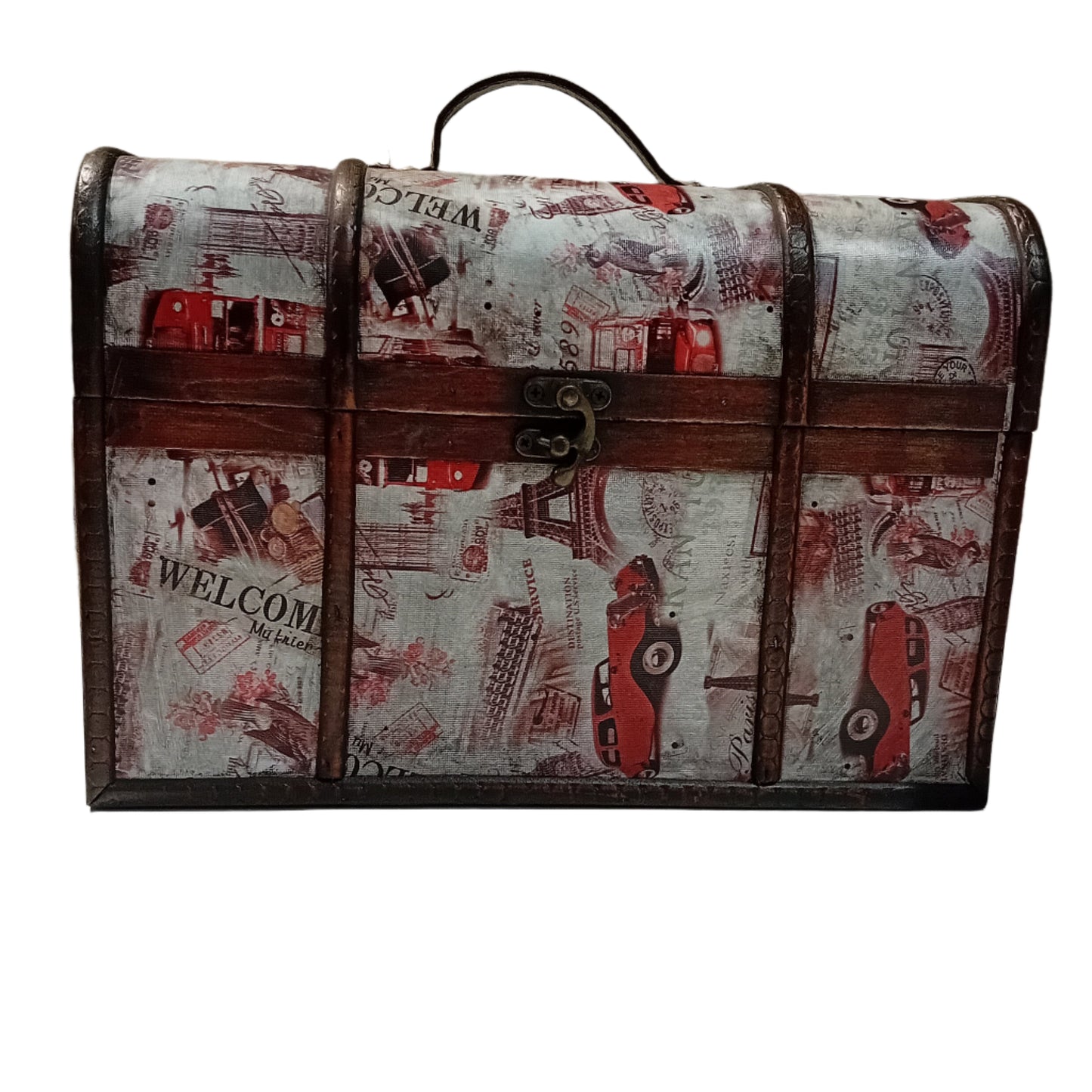 Extra Large Wooden Chest With Travel Picture Design