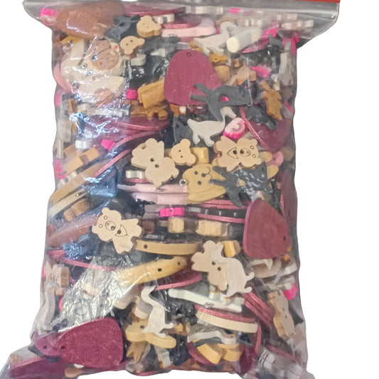 CLEARANCE! Large Pack Of Fun Wooden Buttons & Pendants