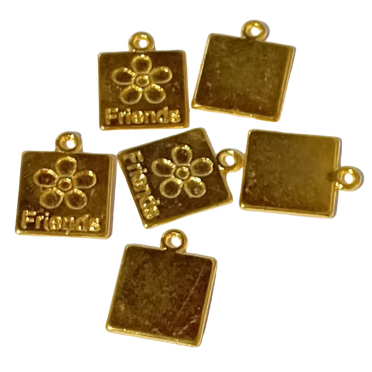 6pc Gold Sq. 'Friends' Charms With Flower