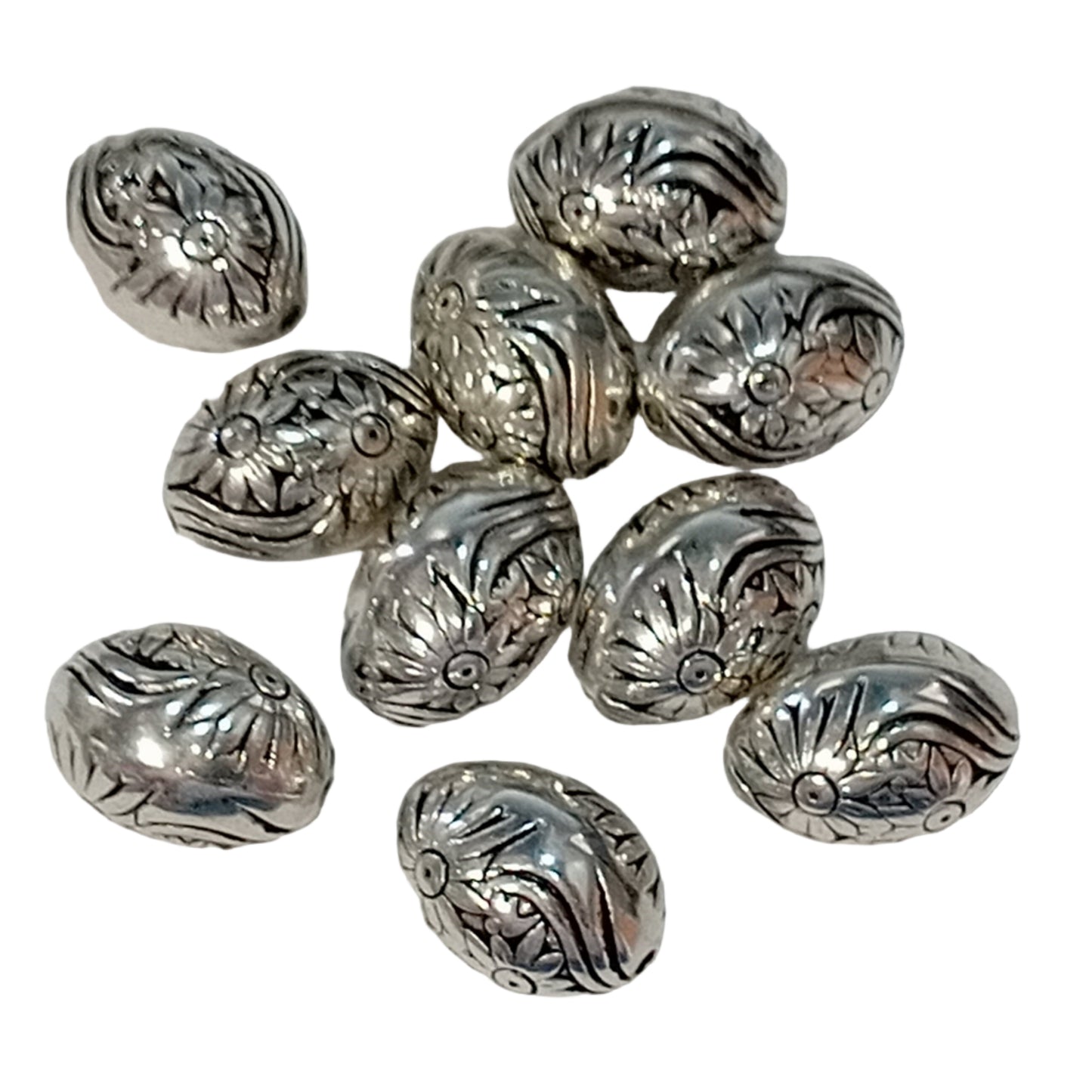 10pc 20mm Antique Silver Oval Acrylic Beads