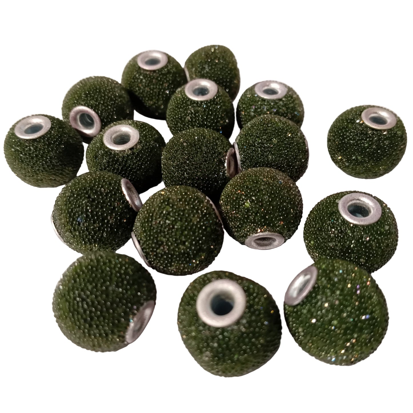 CLEARANCE! 18pc Dark Green Glittery Kashmiri Beads