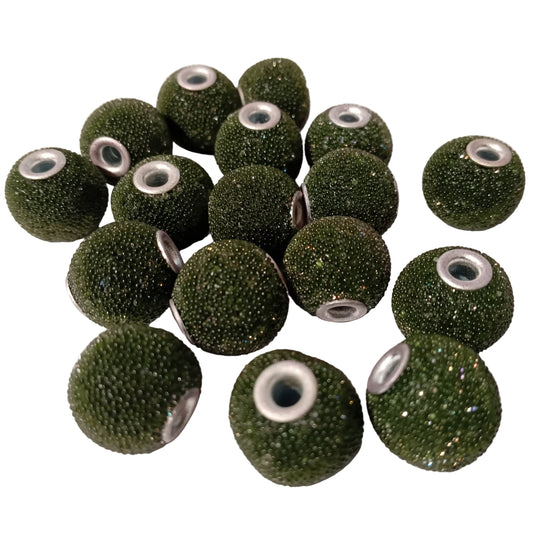 CLEARANCE! 18pc Dark Green Glittery Kashmiri Beads