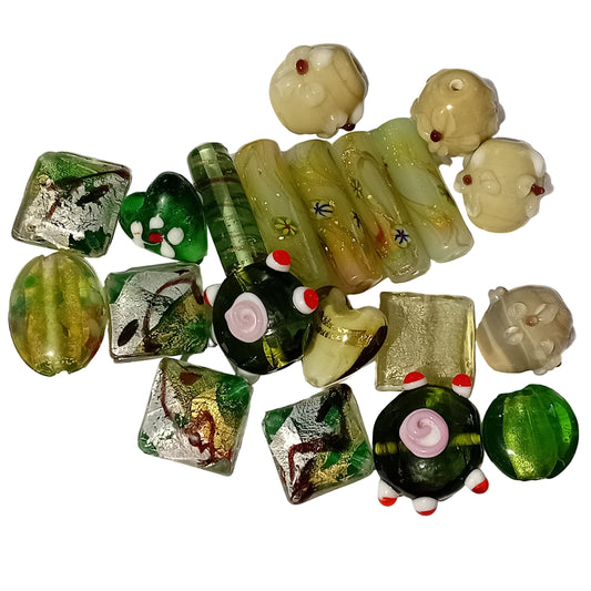 SALE! 20pc Mixed Green Lampwork Beads