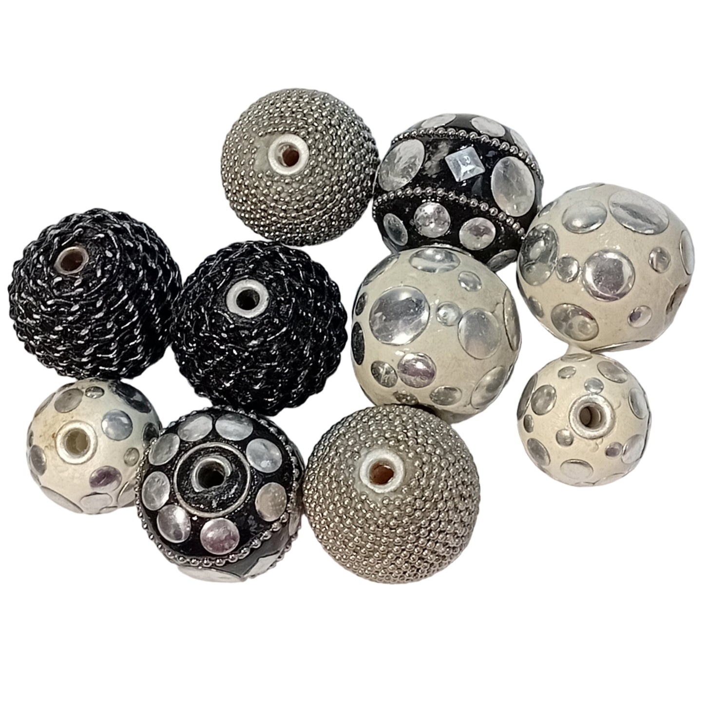 CLEARANCE! 10pc Black, White & Silver Kashmiri Beads
