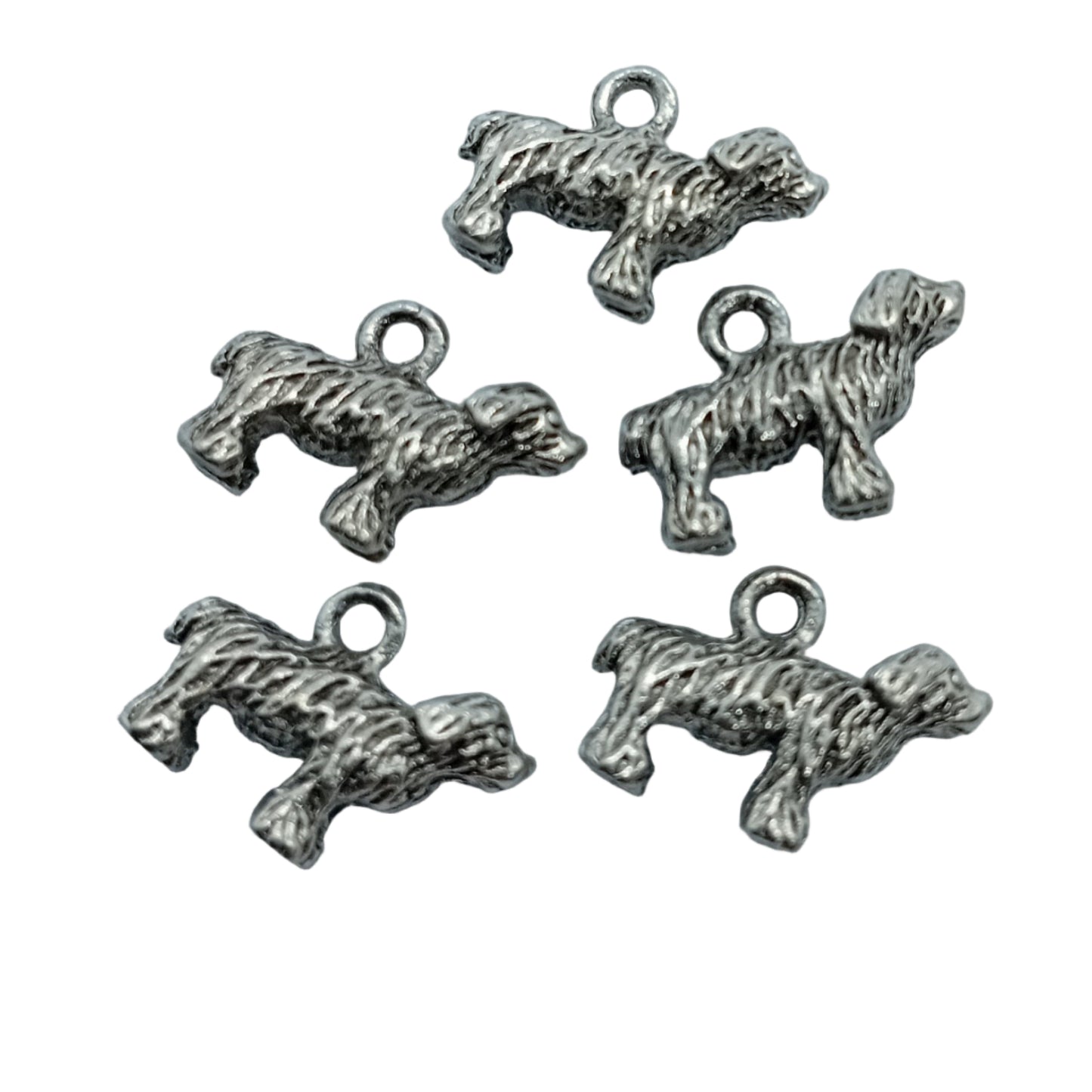 5pc Silver Old English Sheep Dog Charms