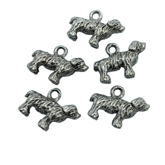 5pc Silver Old English Sheep Dog Charms