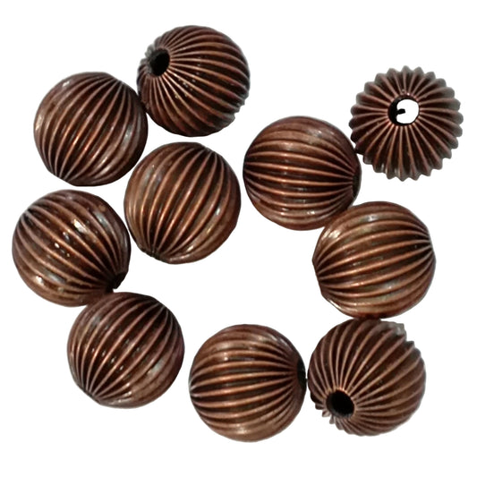 10pc 16mm Brown Round Fluted Beads
