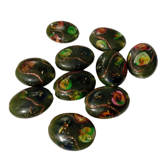 LAST 1! 10pc Green Oval Floral Lampwork Beads