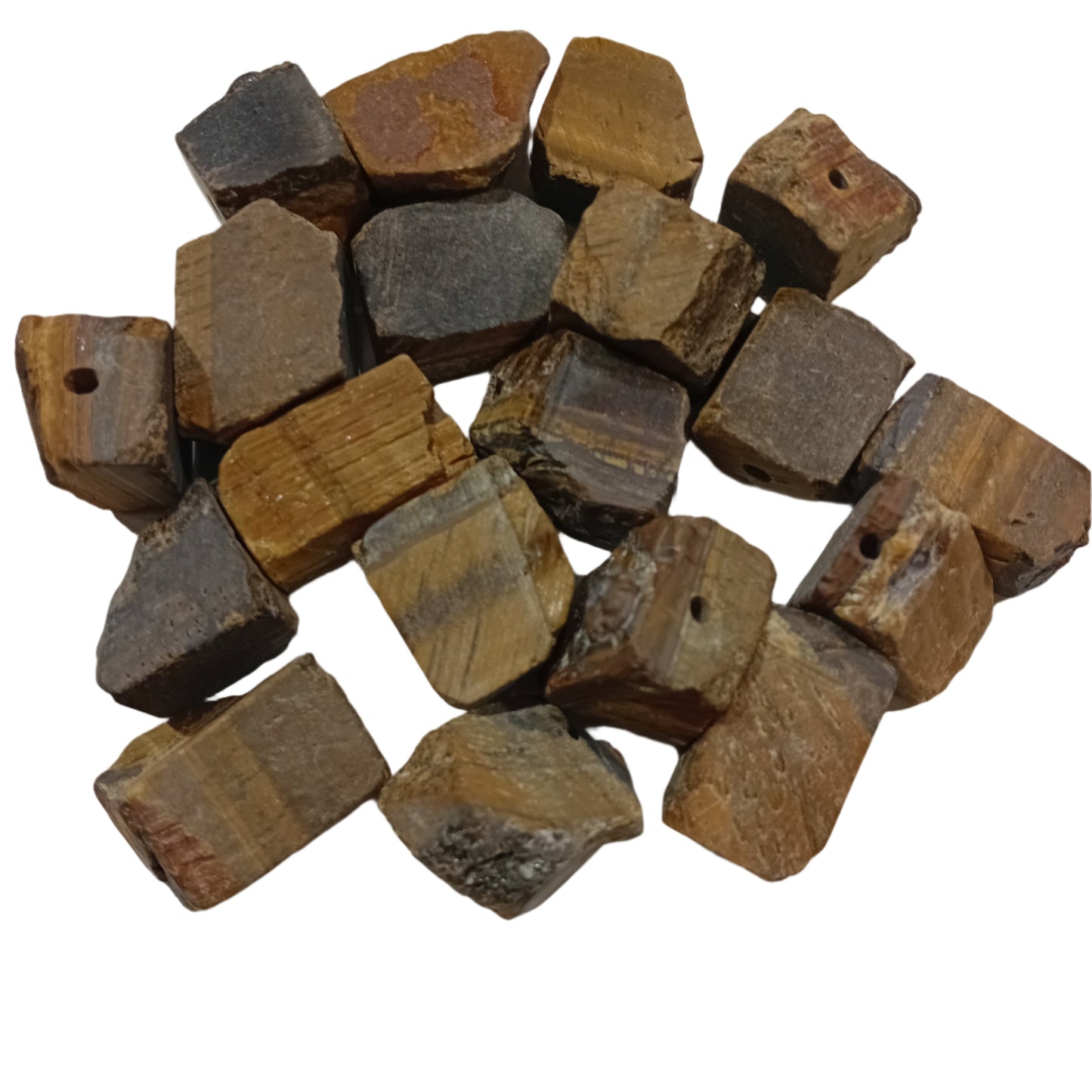 1pc Tiger Eye Rough Piece With Drilled Hole
