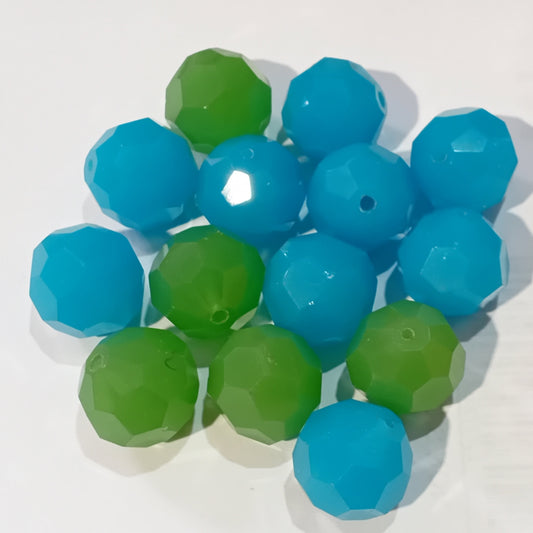 SALE! 14pc 20mm Milky Green & Blue Glass Beads