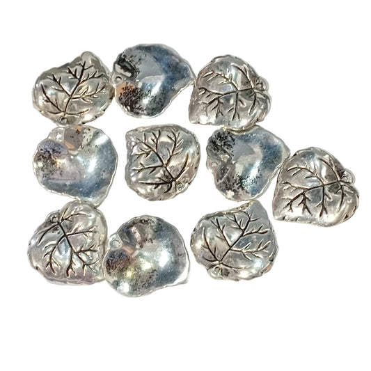 10pc 25mm Antique Silver Leaf Acrylic Beads