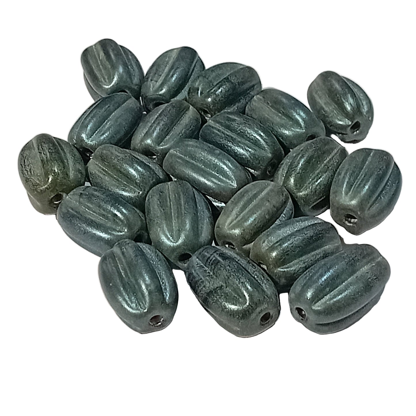 20pc Large Metallic Blue Oval Glass Beads