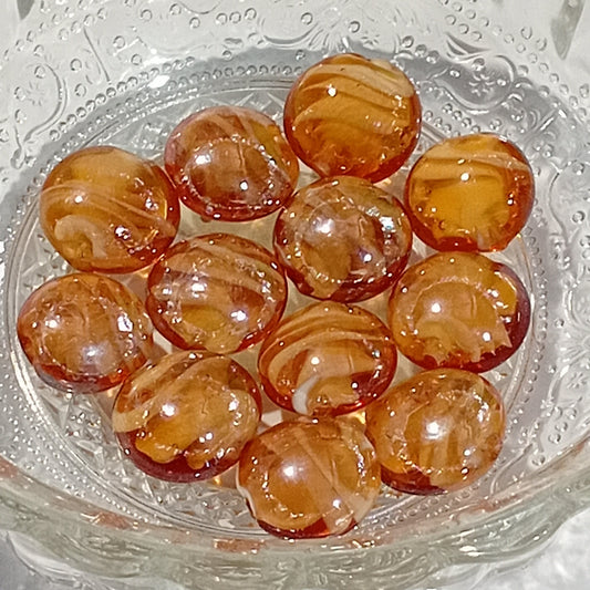 12pc 12mm Light Brown Glass Beads With White Swirls