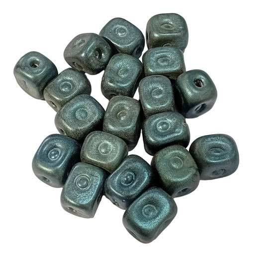 CLEARANCE! 20pc Square Metallic Blue Glass Beads
