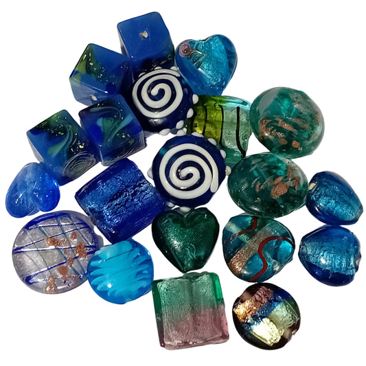 SALE! 20pc Mixed Blue Lampwork Beads
