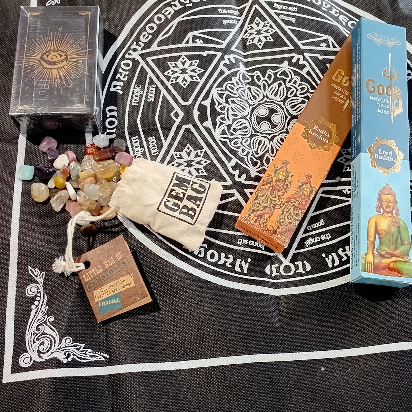 Crystal Mats, Incense & Tarot Card Bundle
