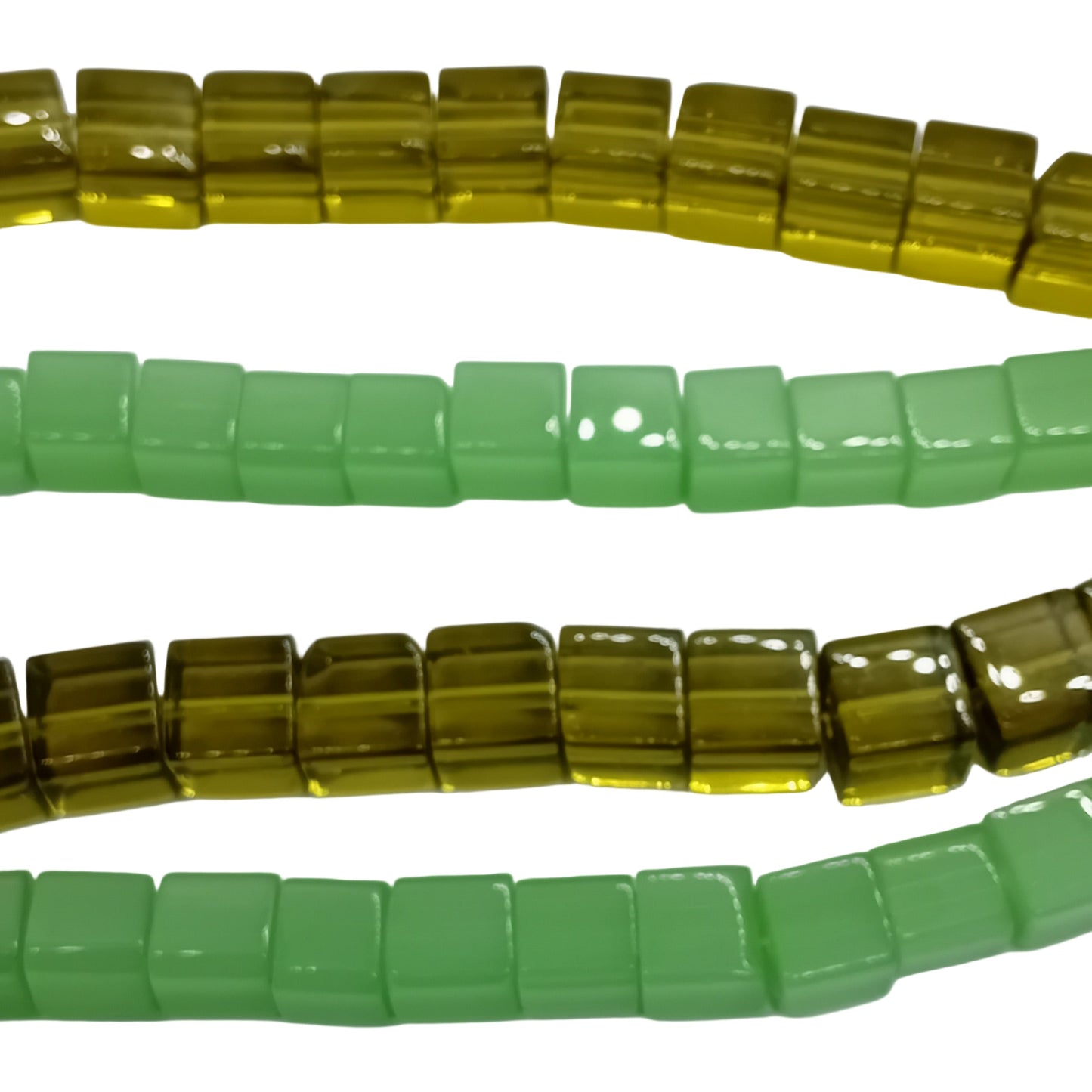 SALE! 4x Strings Of 10mm Green Square Glass Beads