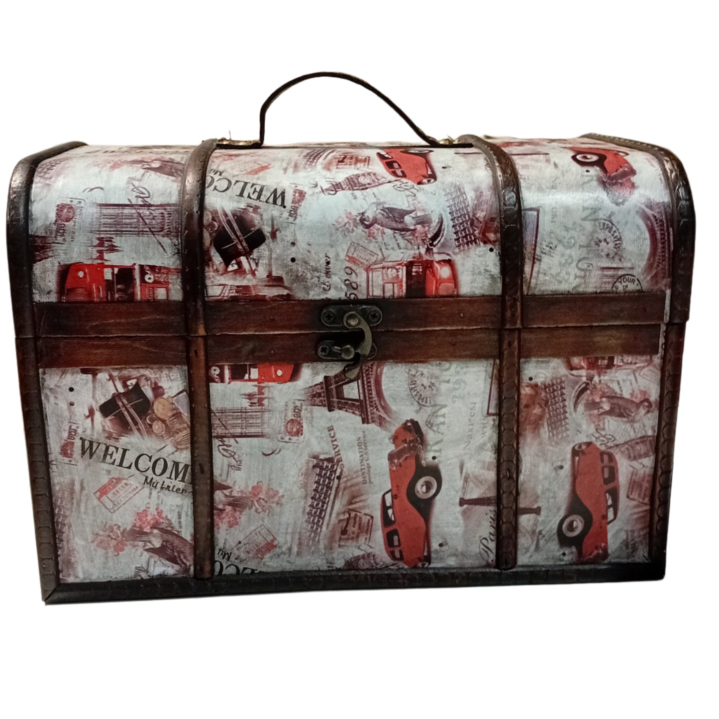 Extra Large Wooden Chest With Travel Picture Design