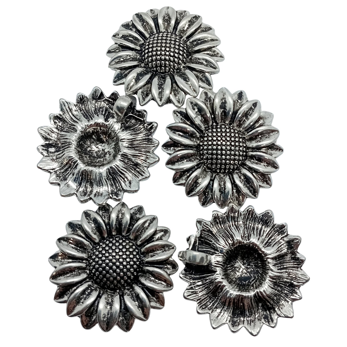 5pc Large Silver Sunflower Pendants