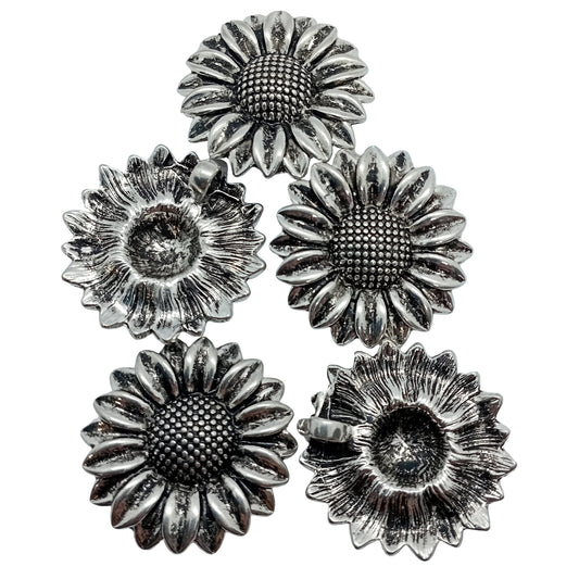 5pc Large Silver Sunflower Pendants