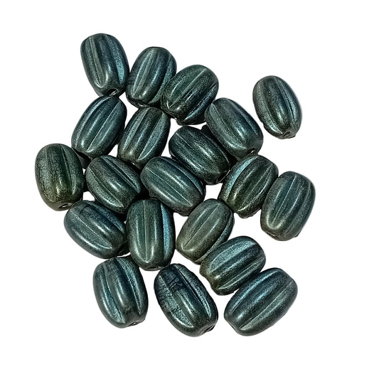 20pc Large Metallic Blue Oval Glass Beads