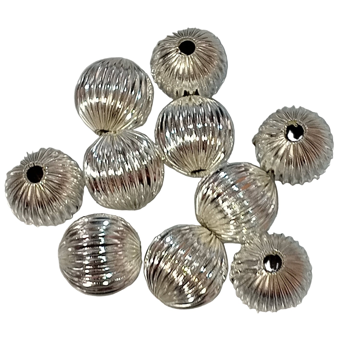 10pc 16mm Silver Round Fluted Beads