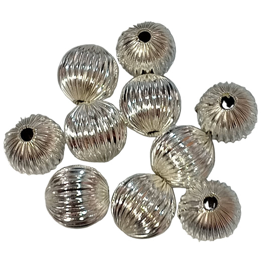 10pc 16mm Silver Round Fluted Beads