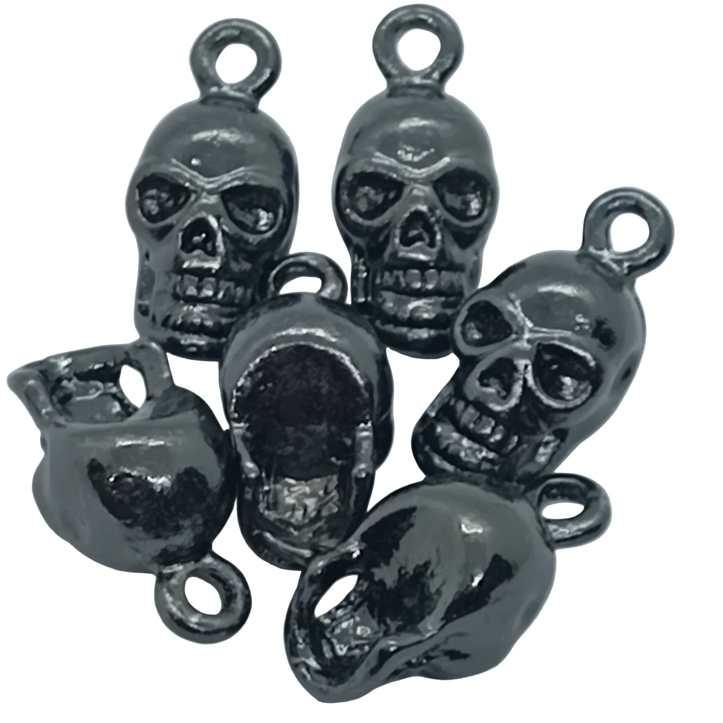 6pc Gunmetal Black Skull Charms