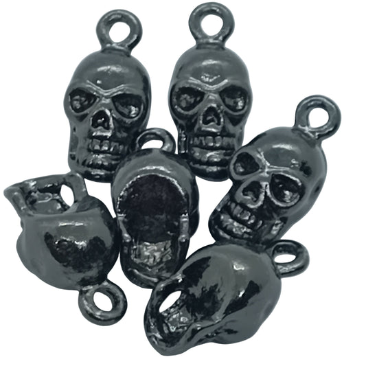 6pc Gunmetal Black Skull Charms