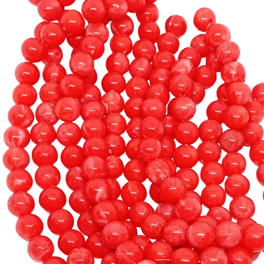 SALE! 6x Strings Of 7mm Red & Milky White Acrylic Beads