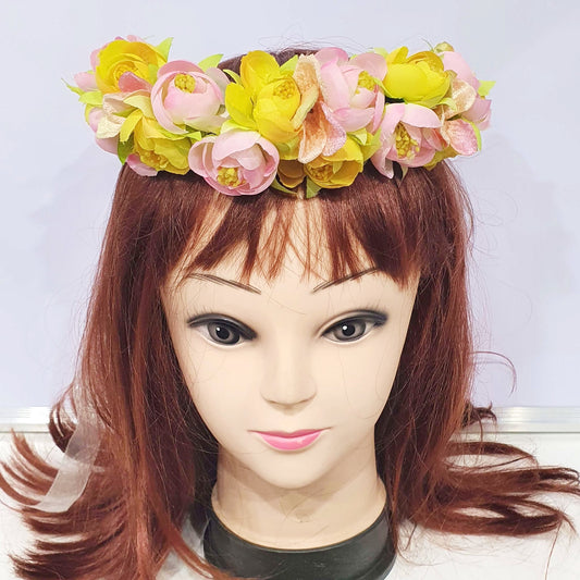 Yellow and Pink Floral Hair Crown