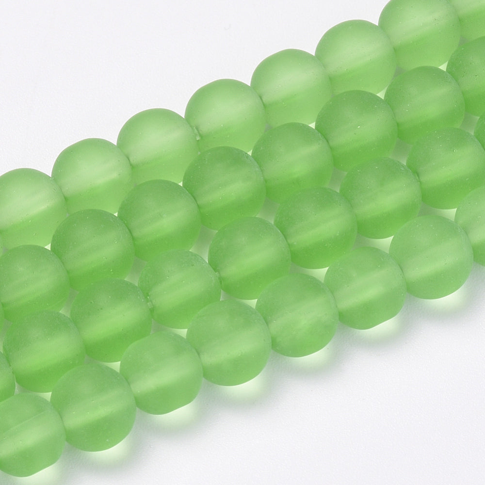 6mm Light Green Frosted Glass Beads
