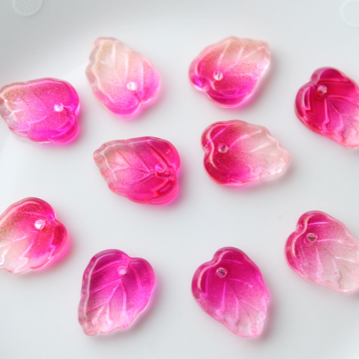 10pc Two Tone Pink Glass Leaves