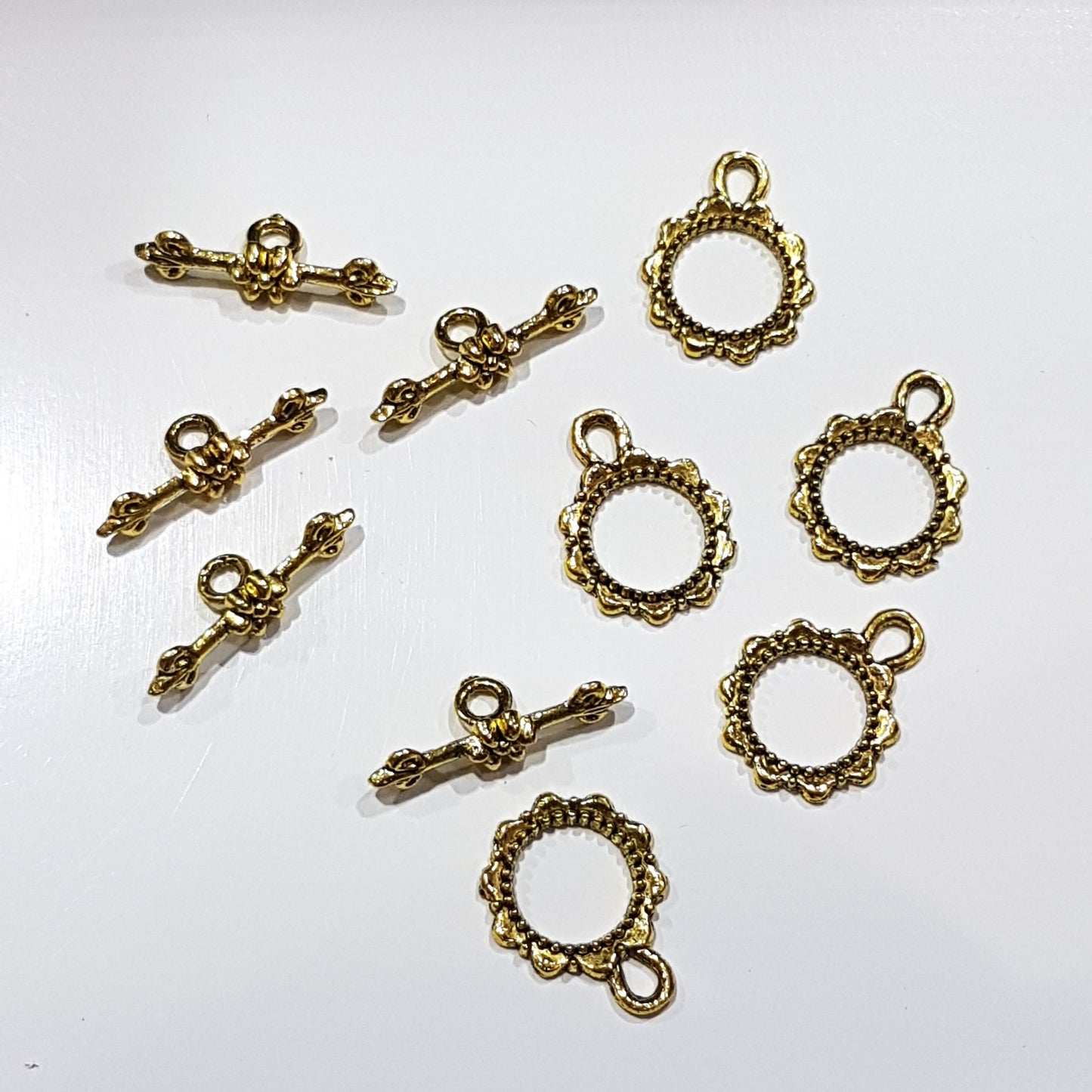 5 Sets Flower Toggle Clasp Antique Gold