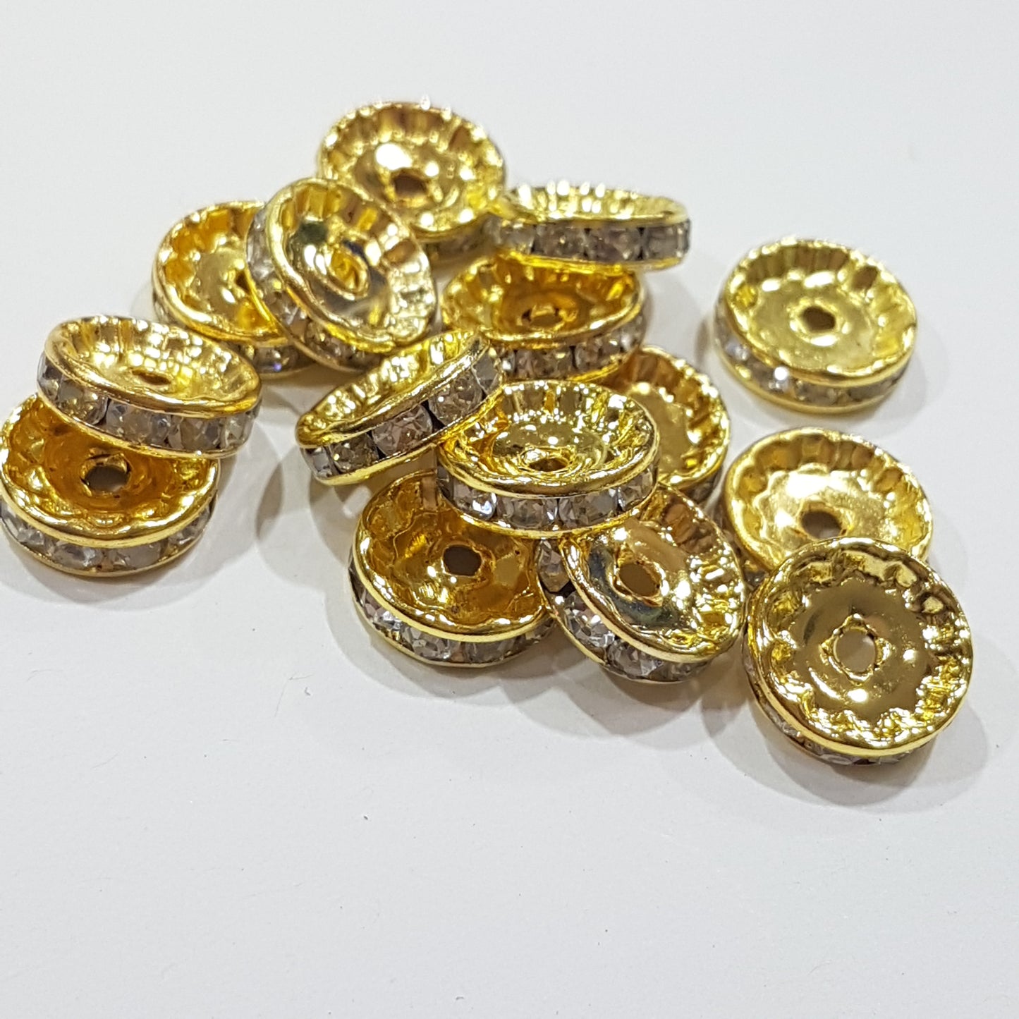 15pc 12mm Gold Rhinestone Rondelles