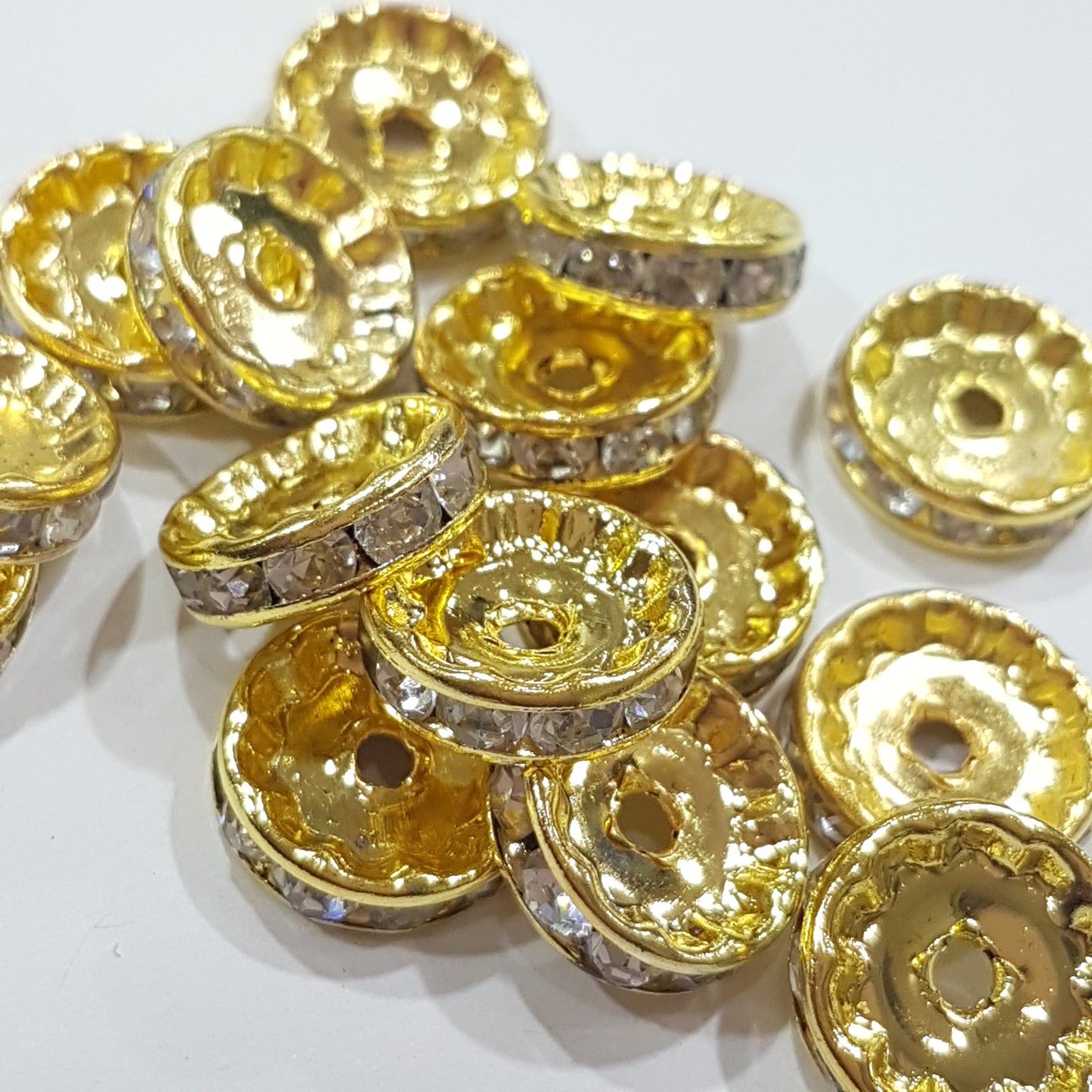 15pc 12mm Gold Rhinestone Rondelles