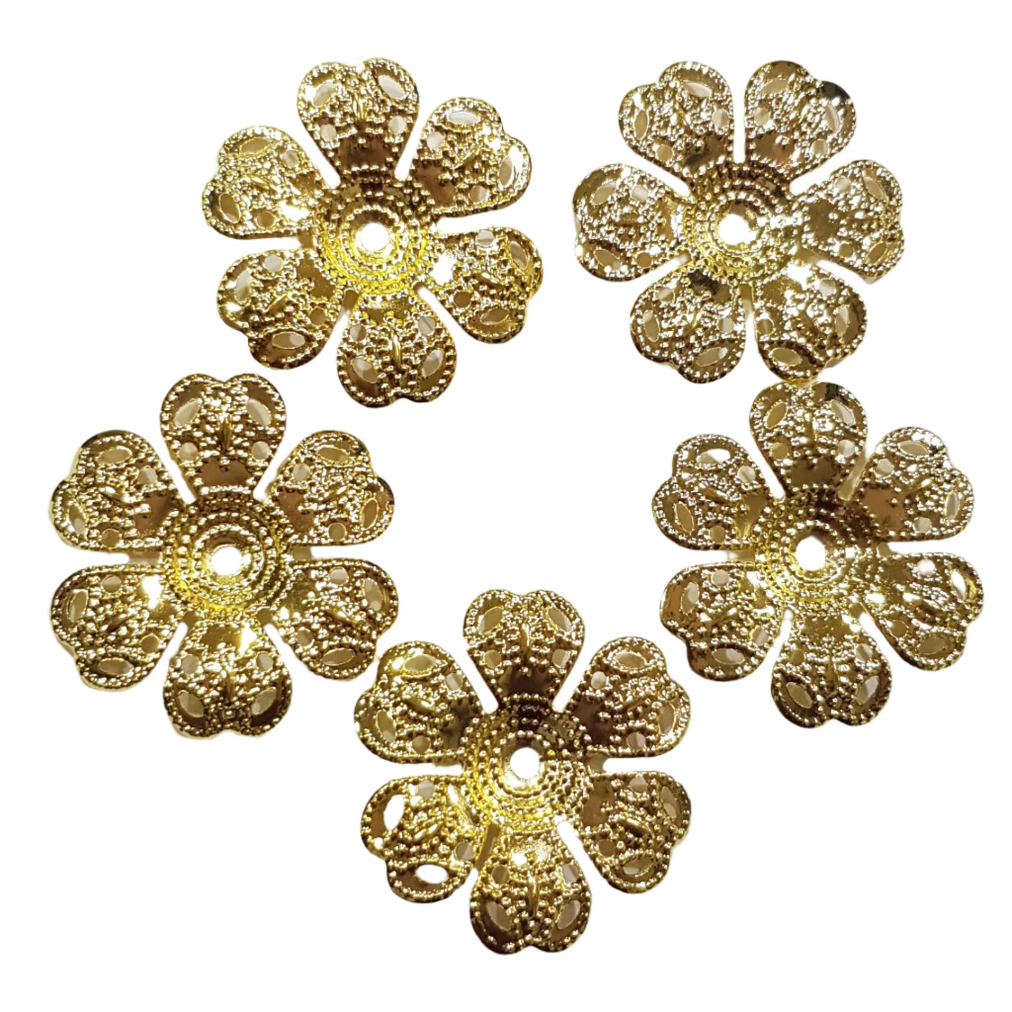 5pc Large Gold Flower Filigree Bead Caps