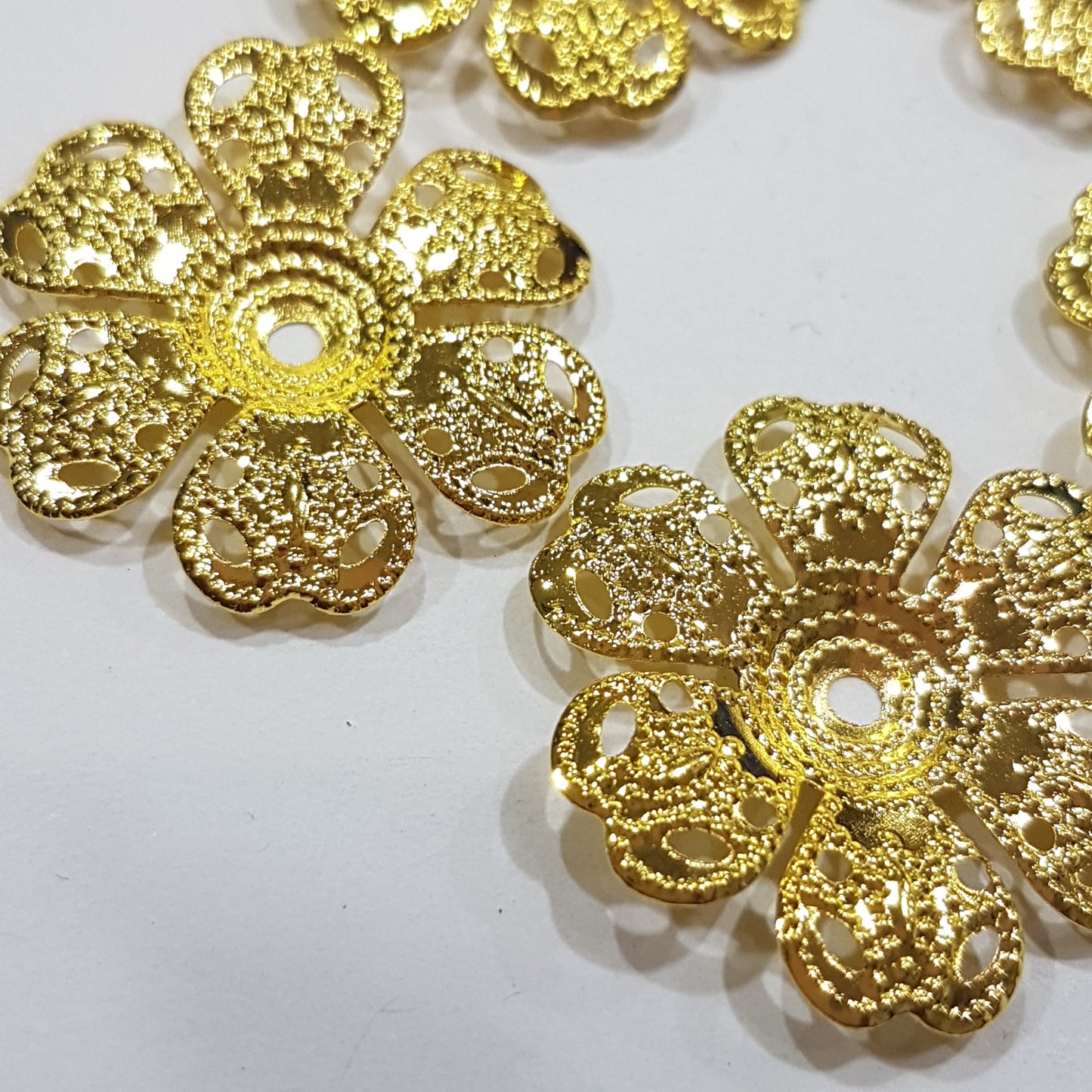 5pc Large Gold Flower Filigree Bead Caps
