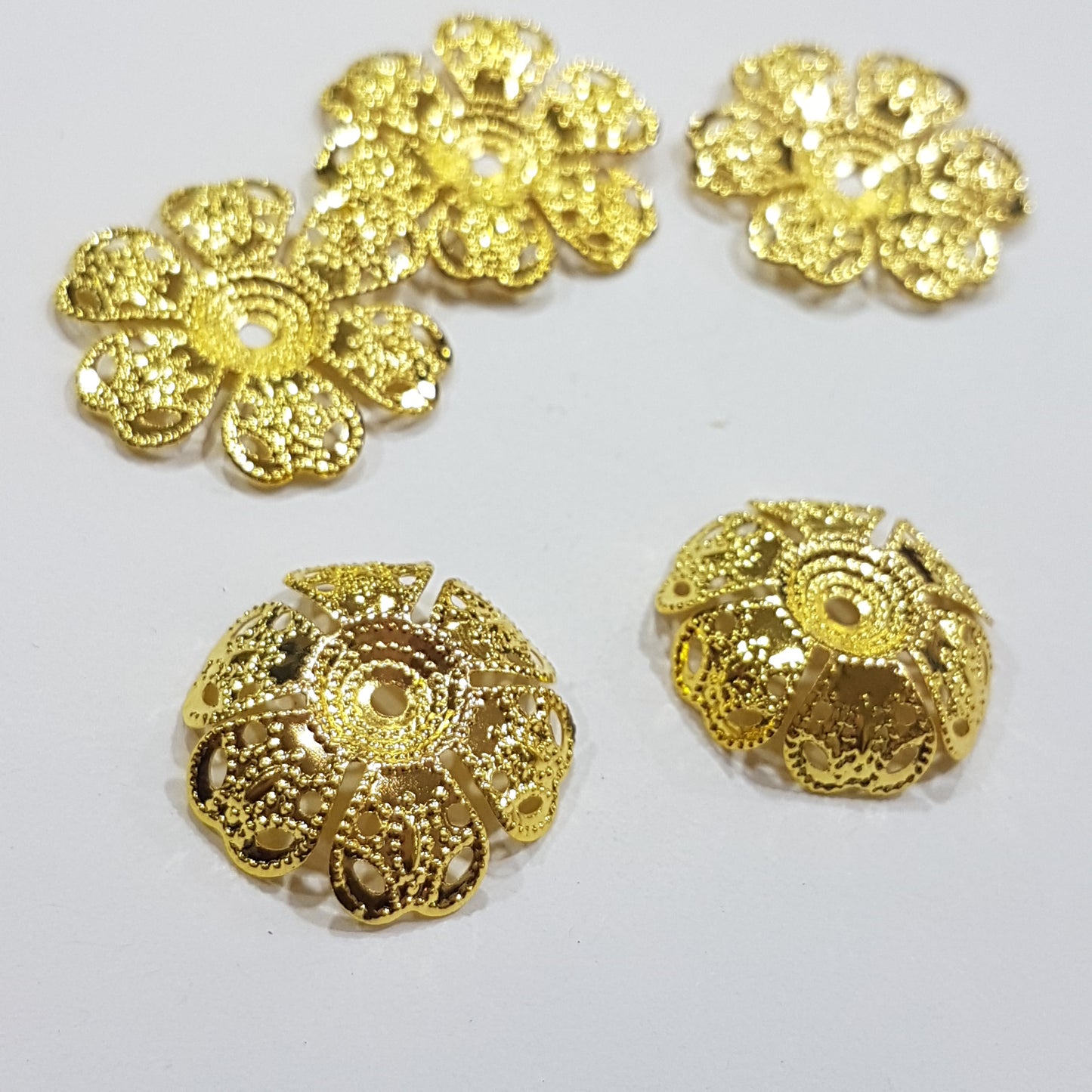 5pc Large Gold Flower Filigree Bead Caps