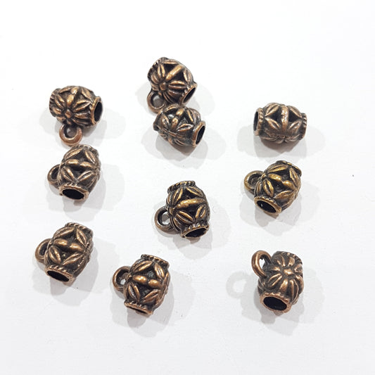 10pc Antique Copper Barrel Beads